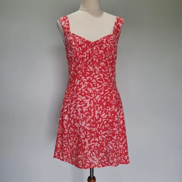 Kookai Rio Pink Sleeveless Abstract Print Drawstring Mini Dress Size 36 - Picture 2 of 8